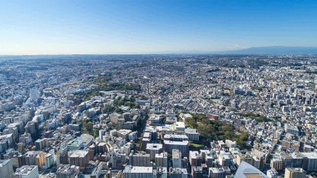 横浜風景　タイムラプス　2019　みなとみらいからワイド望む富士山と街並み
