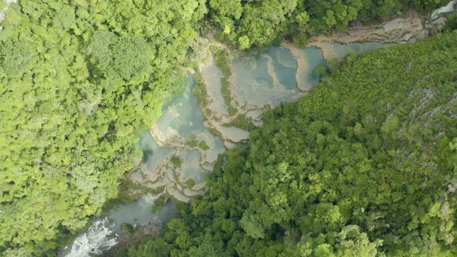 Aerial view of Semuc champey, Guatemala during Daytime. Turning Anti Clockwise 4k.