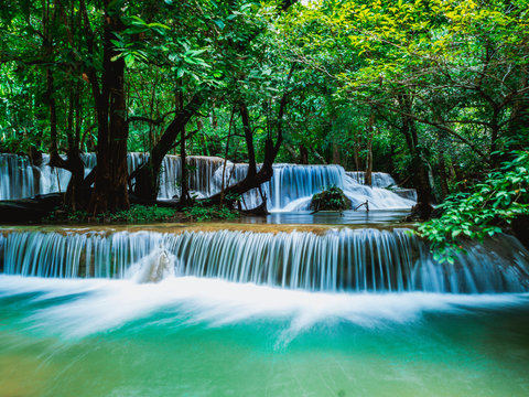 Huai Mae Khamin The Most Beautiful Waterfalls in Kanchanaburi Thailand. © S.CHAIYAWAT
