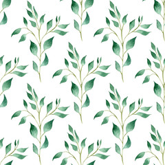 Green springs hand drawn watercolor raster seamless pattern