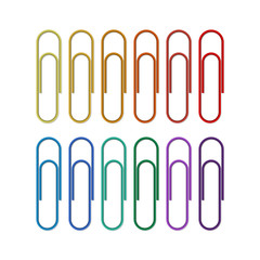 Colorful paper clips isolated on white background. Vector Illustration