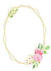 Oval shaped frame with beautiful blossoms watercolor raster illustration