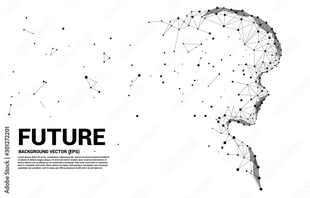 Poster Vector silhouette of child from dot connect line polygon . Concept background human future and technology