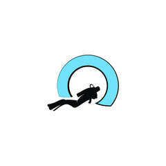 Scuba diving logo. Vector logotype or badge for Diving Center. Scuba diver