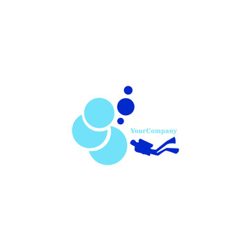 Scuba diving logo with bubble. Vector logotype or badge for Diving Center. Scuba diver