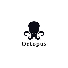 Template for logos, labels and emblems with silhouette of octopus. Vector illustration
