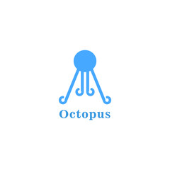 Template for logos, labels and emblems with silhouette of octopus. Vector illustration