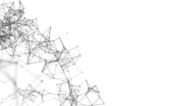 Network animation. Connected moving points on white background. Seamless loop 4K. Free white space for text or titles.