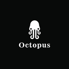 Template for logos, labels and emblems with silhouette of octopus. Vector illustration