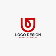 Rose flower logo design vector. Red letter U abstract sign. Natural organic logo design template.