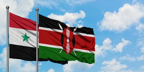 Syria and Kenya flag waving in the wind against white cloudy blue sky together. Diplomacy concept,...