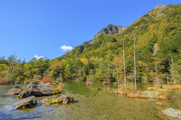 秋の上高地　明神池　長野県松本市　Kamikochi in autumn　Myojin Pond　Nagano　Matsumoto city