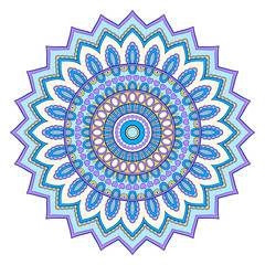 Decorative colorful ethnic mandala pattern. Design element for greeting card, banner or poster in oriental style. Hand drawn illustration