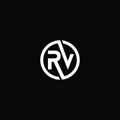 Initial letter RV logo template with modern circle line art symbol in flat design monogram illustration
