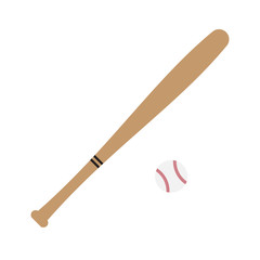 Vector flat cartoon baseball bat and ball isolated on white background