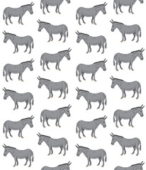 Vector seamless pattern of gray hand drawn sketch donkey isolated on white background