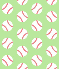 Vector seamless pattern of flat cartoon baseball balls isolated on green background