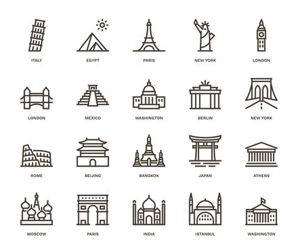 International, Landmarks And Monuments ,  Monoline Concept The Icons Were Created On A 48x48 Pixel Aligned, Perfect Grid Providing A Clean And Crisp Appearance. Adjustable Stroke Weight. 