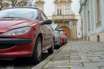 cars parked in the central streets of big cities