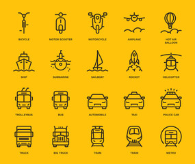 Transport Icons, oncoming view,  Monoline concept The icons were created on a 48x48 pixel aligned, perfect grid providing a clean and crisp appearance. Adjustable stroke weight. 
