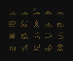 Transport Icons, side view,  Monoline concept The icons were created on a 48x48 pixel aligned, perfect grid providing a clean and crisp appearance. Adjustable stroke weight. 