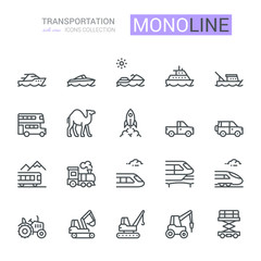 Transport Icons, side view,  Monoline concept The icons were created on a 48x48 pixel aligned, perfect grid providing a clean and crisp appearance. Adjustable stroke weight. 