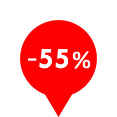 Sale - minus 55 percent - red tag isolated - vector