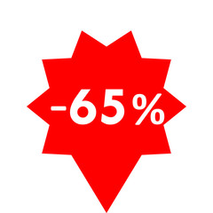 Sale - minus 65 percent - red tag isolated - vector