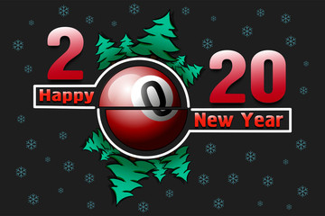 Happy new year 2020 and billiard ball