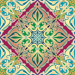 Arabesque floral design in green, red and yellow colors