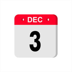 December 1 - Calendar Icon. Calendar Icon with shadow. Flat style. Date, day and month. Reminder. Vector illustration. Organizer application, app symbol. Ui. User interface sign.