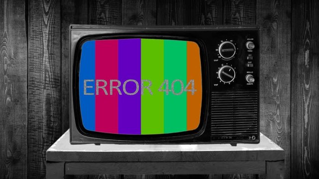 ERROR 404 tv no signal vertical color bars, retro tv static letters