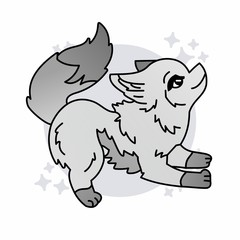 Illustration of Wolf Cartoon, Cute Cartoon Funny Character with, Flat Design