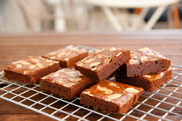 Homemade almond fudge dark chocolate brownie