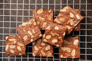 Homemade almond fudge dark chocolate brownie