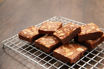 Homemade almond fudge dark chocolate brownie