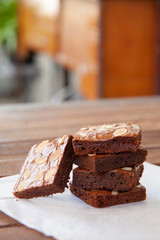 Homemade almond fudge dark chocolate brownie