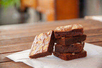 Homemade almond fudge dark chocolate brownie