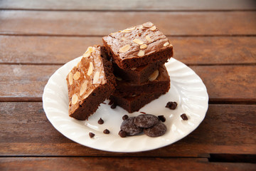 Homemade almond fudge dark chocolate brownie
