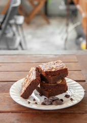 Homemade almond fudge dark chocolate brownie