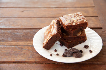 Homemade almond fudge dark chocolate brownie