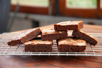 Homemade almond fudge dark chocolate brownie