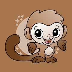 Illustration of Monkey With Smile Cartoon, Cute Cartoon Funny Character with, Flat Design