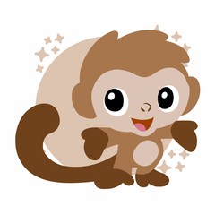 Obraz premium Illustration of Monkey With Smile Cartoon, Cute Cartoon Funny Character with, Flat Design