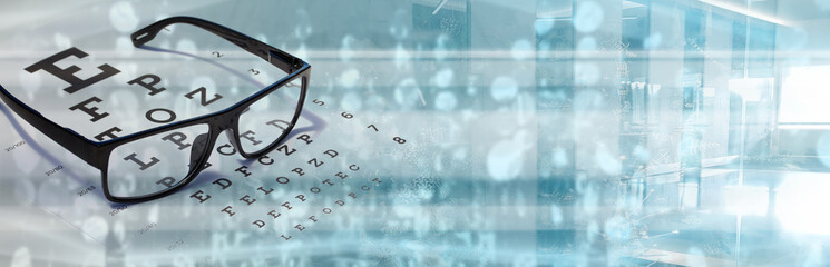 Eye vision test with sight chart optometrist technology - obrazy, fototapety, plakaty