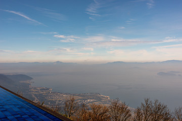 View of lake Biwa from the top of Mount Uchimi in Otsu city, Shiga prefecture, Japan