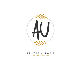 A U AU Beauty vector initial logo, handwriting logo of initial signature, wedding, fashion, jewerly, boutique, floral and botanical with creative template for any company or business.