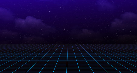 Retro Sci-Fi Background Futuristic landscape of the 80`s. Digital Cyber Surface. Suitable for design in the style of the 1980`s	