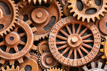 Close up pattern of sculpture using old rusted gears