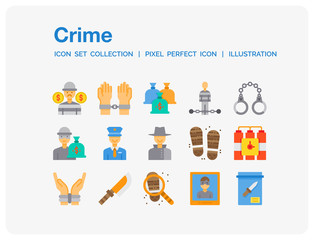 Crime Icons Set. UI Pixel Perfect Well-crafted Vector Thin Line Icons. The illustrations are a vector.